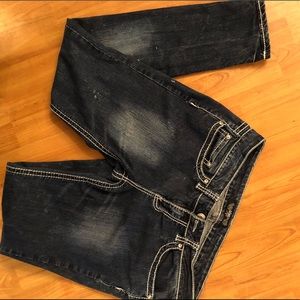 YMI skinny jeans, size 13, dark blue white stitch